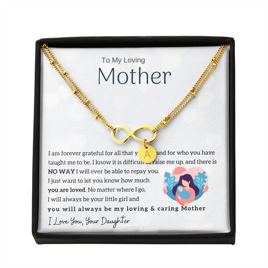 To My Loving Mother - You will always be my loving & caring Mother Gold Infinity Bracelet (18k Gold Dipped)