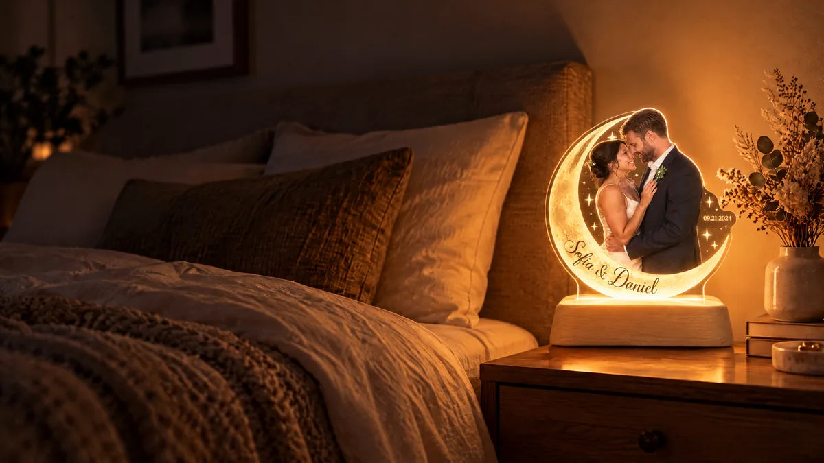 Your wedding photo light glowing in the evening
