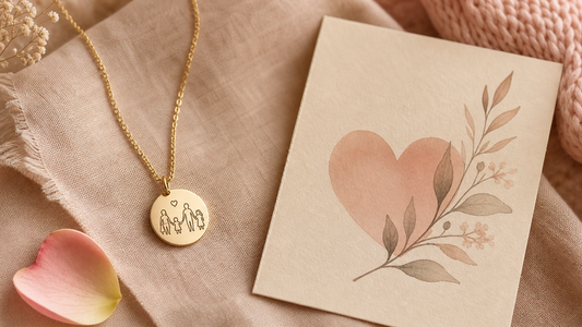 Personalized Mother's Day necklace with engraved charm and heartfelt message card