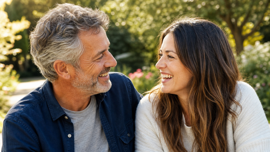Father and daughter sharing a loving, symbolic moment in a sunlit garden