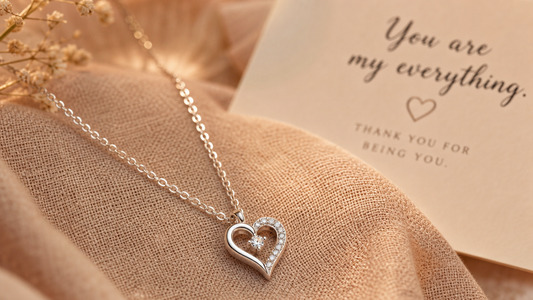 Delicate silver heart necklace with a sentimental message card, perfect as gifts for mother.