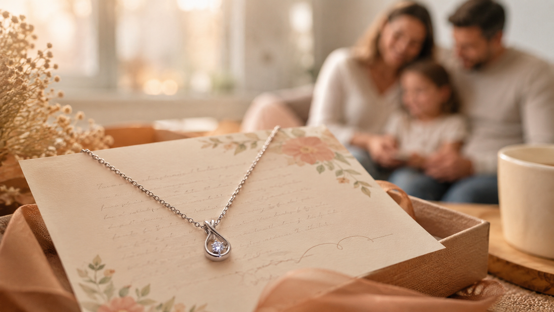 Delicate silver necklace on a heartfelt message card, symbolizing meaningful gifts for daughters.