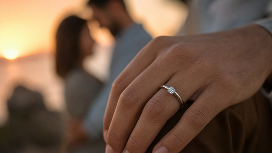 Modern man's engagement ring symbolizing commitment and love, worn on a hand