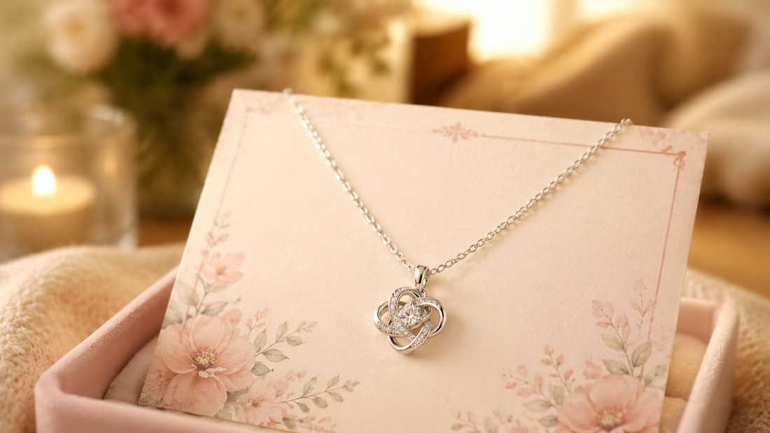 Silver necklace with an emotional message card, symbolizing unspoken feelings and family love.
