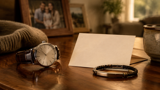 Elegant men's jewelry with a heartfelt message card for Father's Day