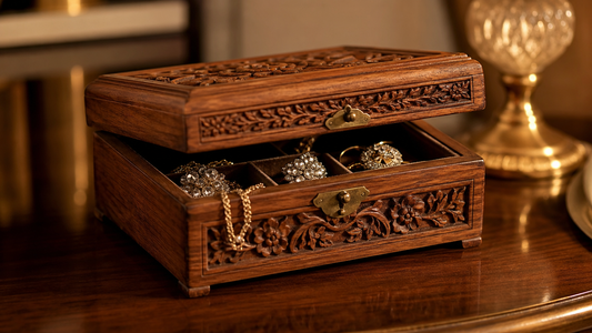 Elegant wooden jewelry box protecting precious sentimental jewelry