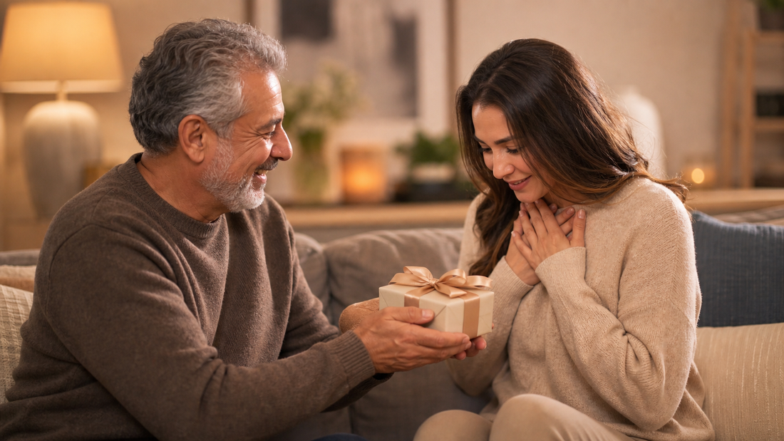 Father giving a sentimental gift to his daughter, representing love expressed without words and strengthening family bonds.