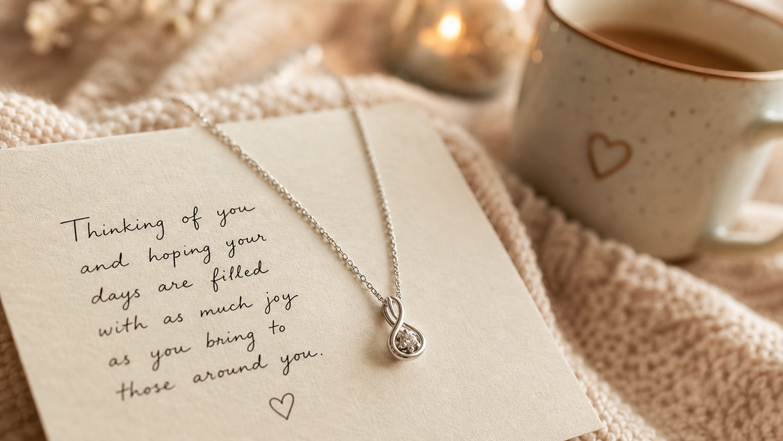 Delicate silver necklace on a heartfelt message card, symbolizing an apology gift and reconciliation.