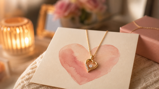 Delicate necklace on a message card, symbolizing meaningful gifts from jewelry stores in Ottawa