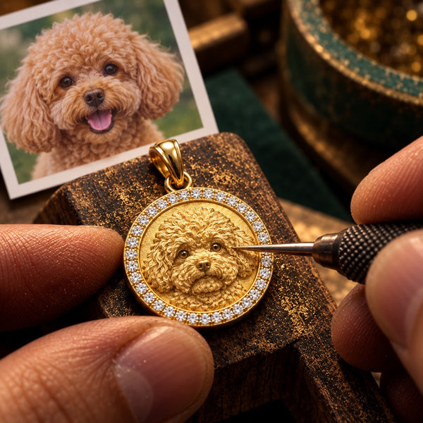 Carved Pet Pendant Necklace | 925 Silver - 18K Gold Plated