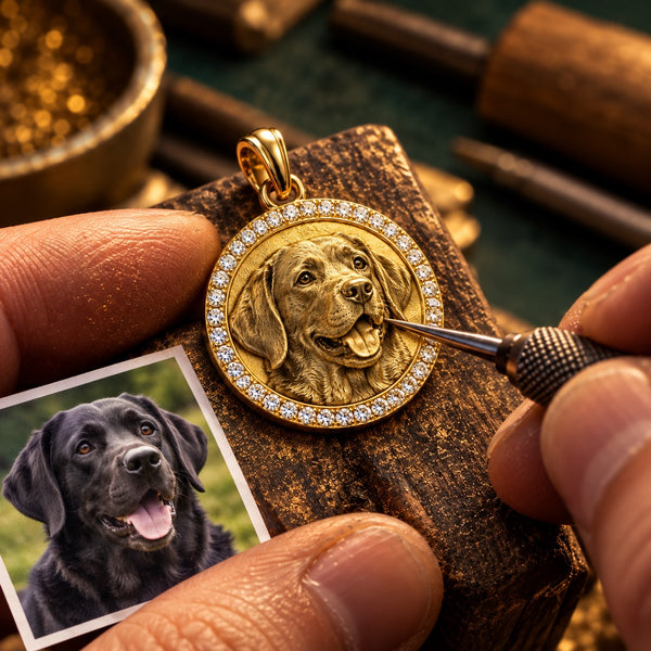 Carved Pet Pendant Necklace | 925 Silver - 18K Gold Plated
