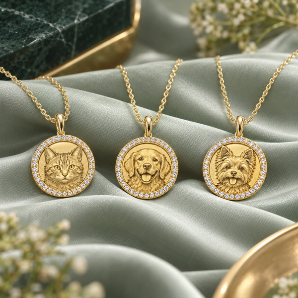 Carved Pet Pendant Necklace | 925 Silver - 18K Gold Plated