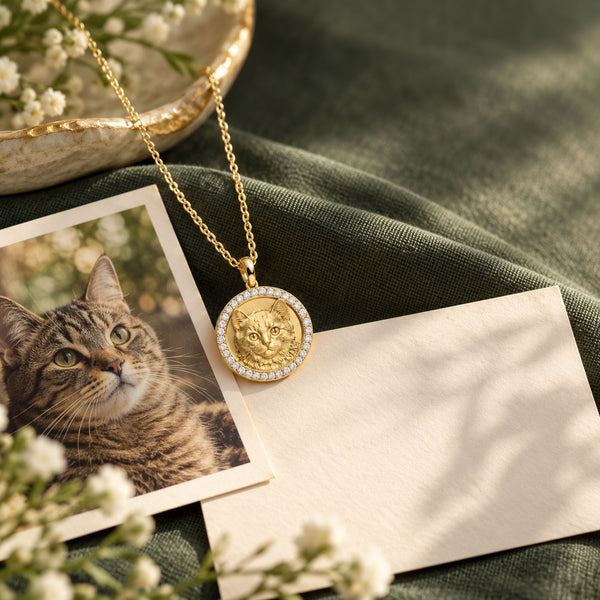 Carved Pet Pendant Necklace | 925 Silver - 18K Gold Plated