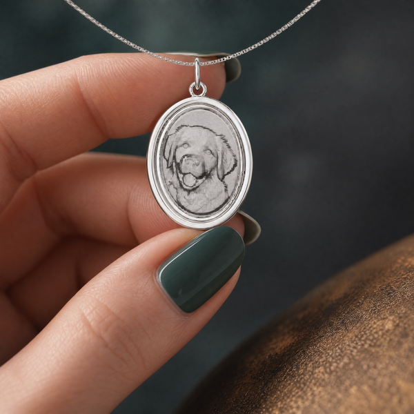 Oval Portrait Engraved Necklace | 18K Gold Plated