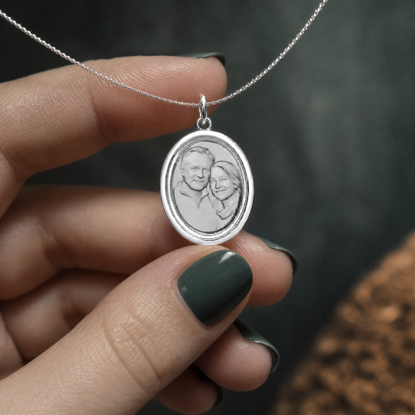 Oval Portrait Engraved Necklace | 18K Gold Plated