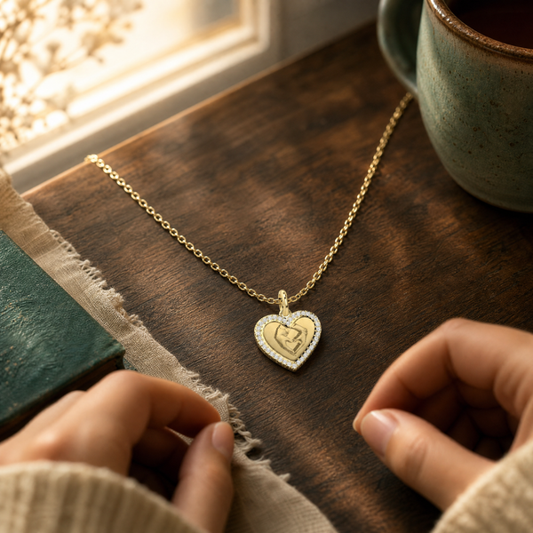 Carved Circle Pendant Necklace | 18K Gold Plated