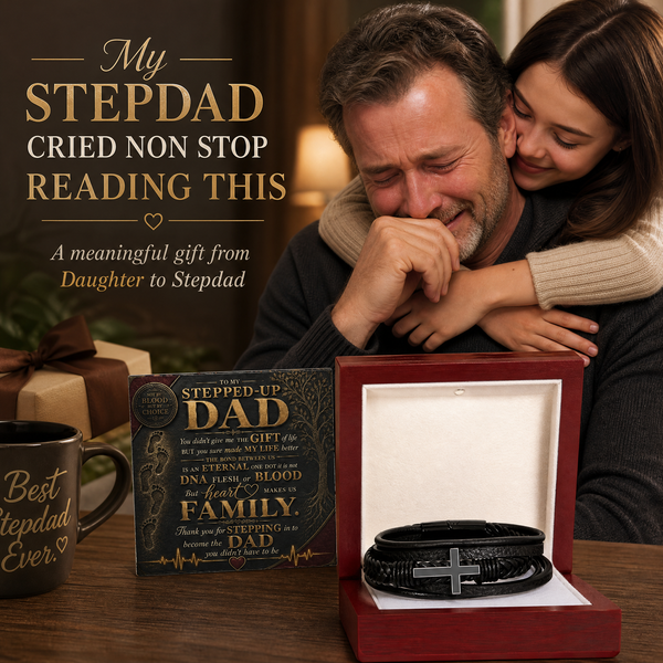 To My Stepped Up Dad, Thank you for STEPPING in to become the DAD you didn't have to be - Cross Bracelet