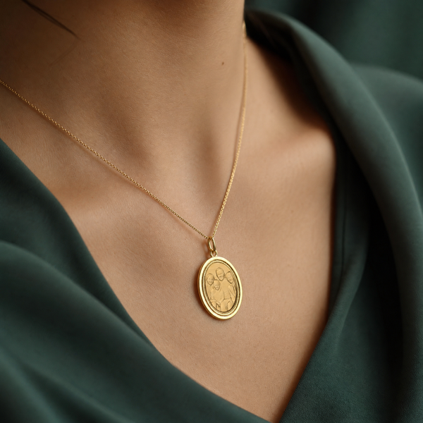 Oval Portrait Engraved Necklace | 18K Gold Plated