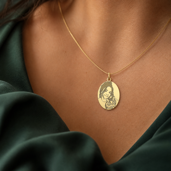 Oval Portrait Engraved Necklace | 18K Gold Plated