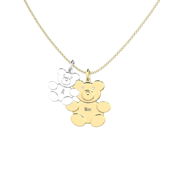 Teddy Family Pendant Necklace | 18K Gold Plated