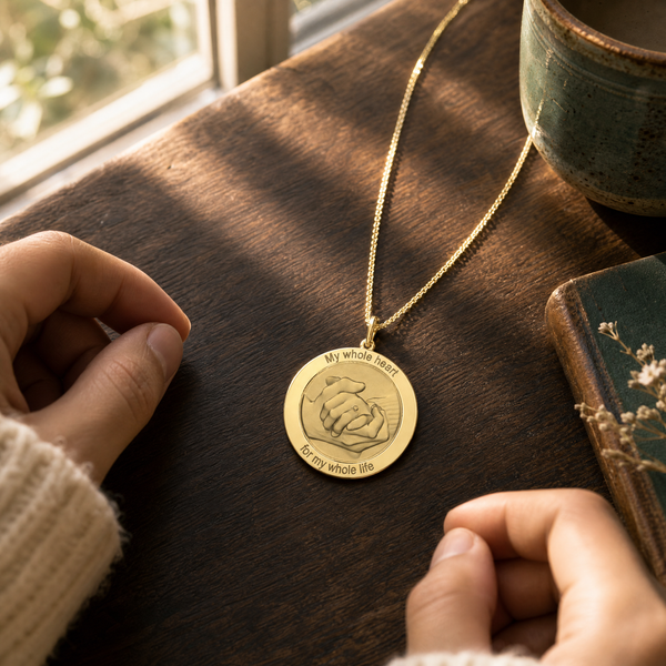 Carved Circle Personalized Necklace | Silver