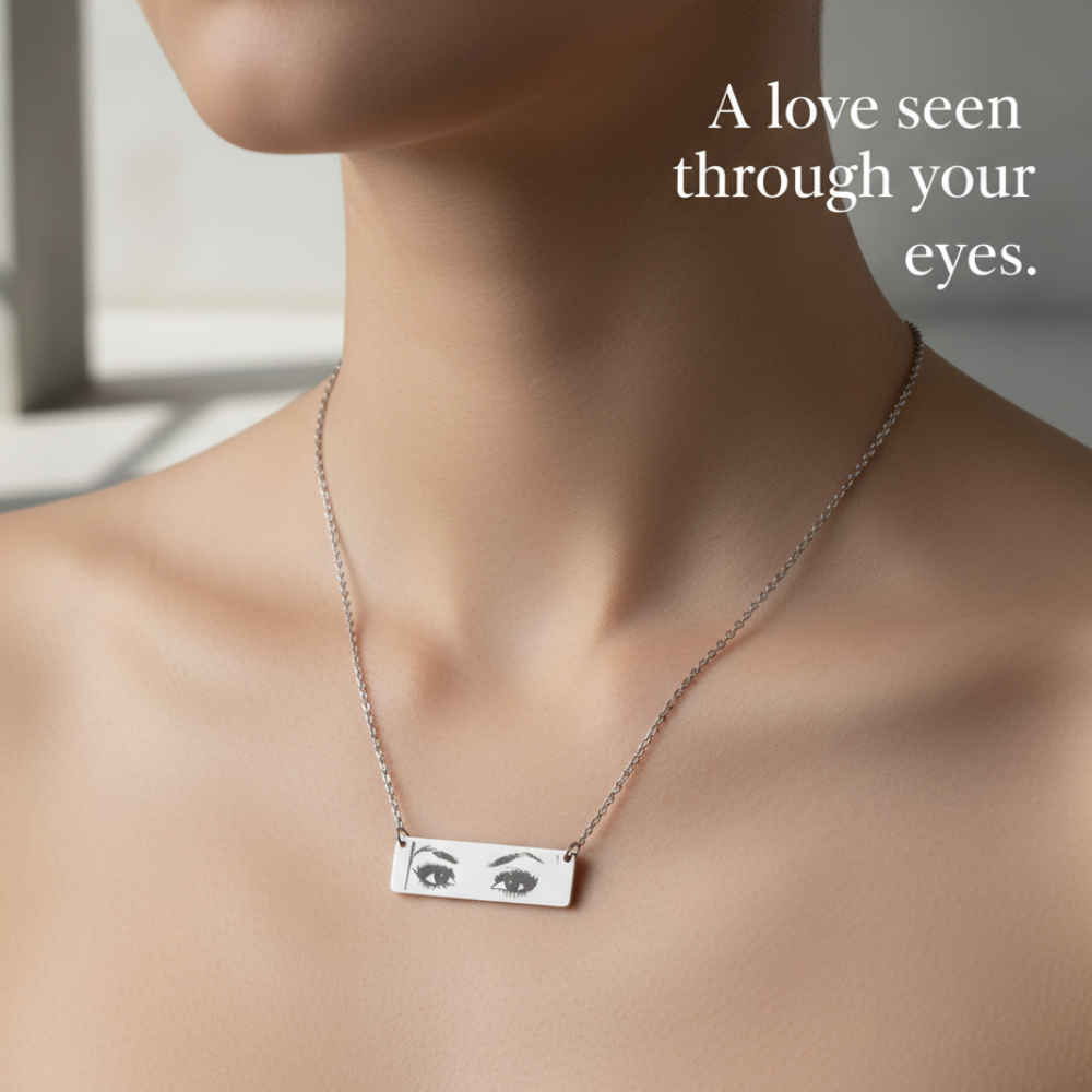 Engraving Eyes Horizontal Bar Necklace