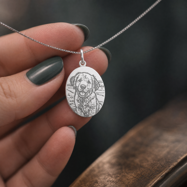 Oval Portrait Engraved Necklace | 18K Gold Plated