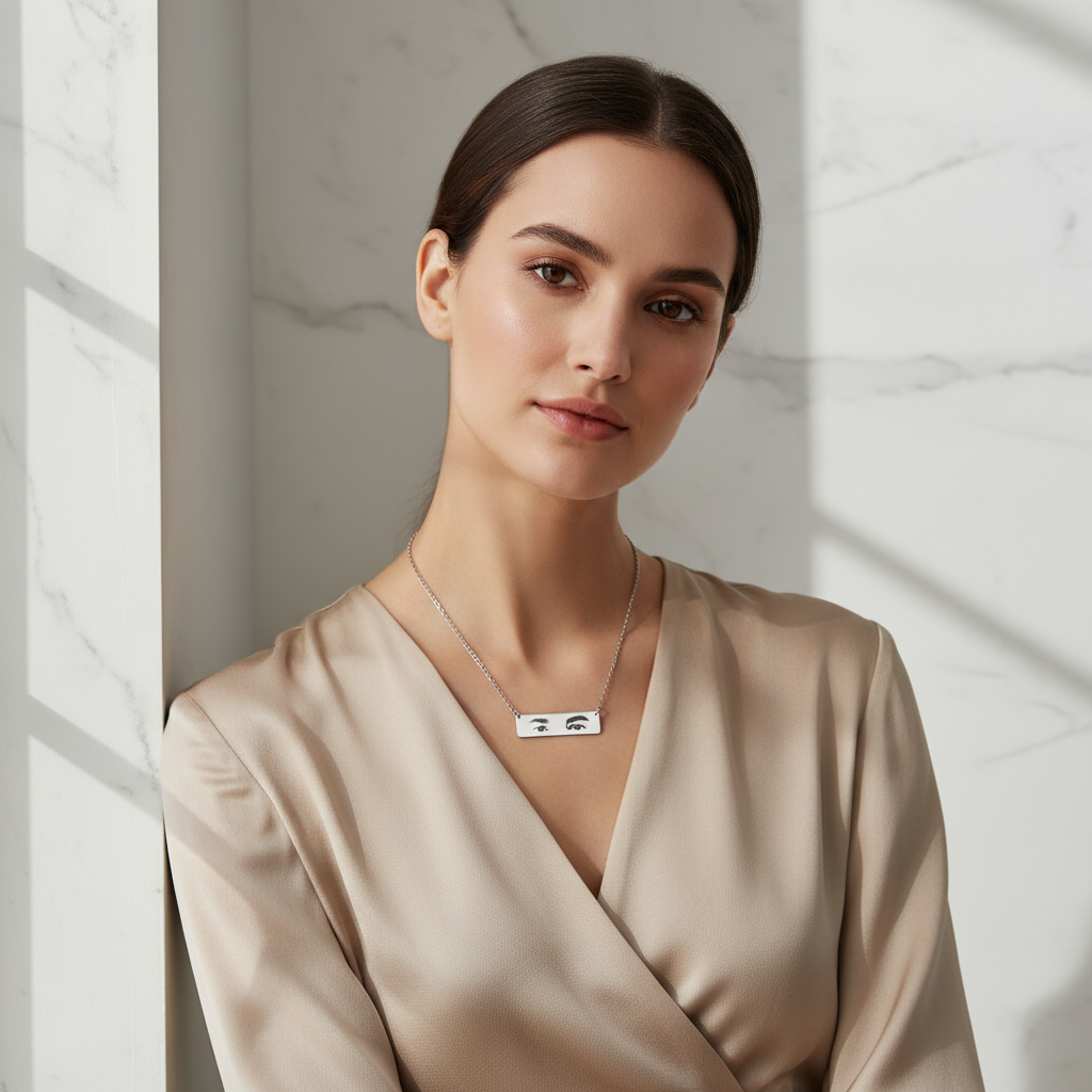 Engraving Eyes Horizontal Bar Necklace
