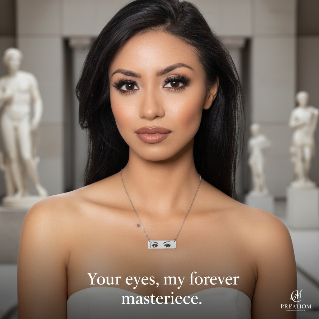 Engraving Eyes Horizontal Bar Necklace