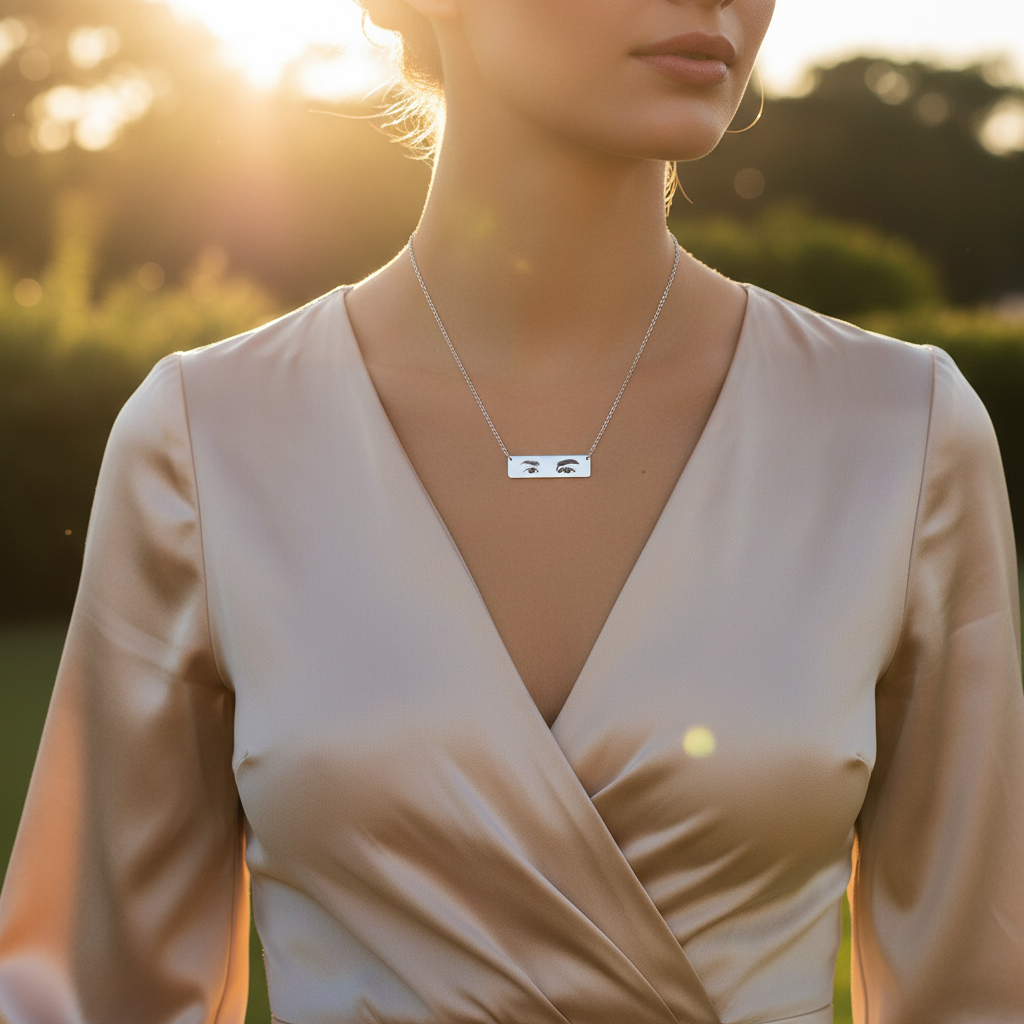 Engraving Eyes Horizontal Bar Necklace