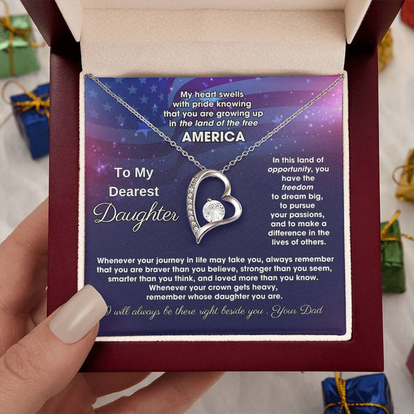 To My Daughter - America Land Of The Free Because Of The Brave - 4th of July Necklace