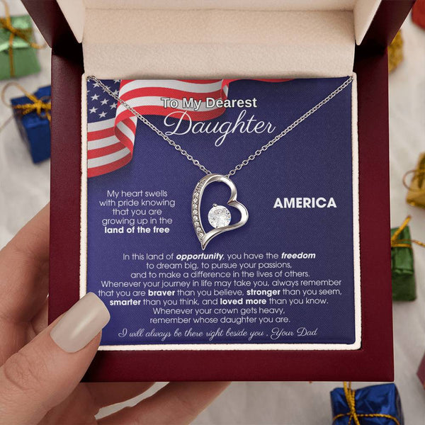 [Almost Sold Out] To My Daughter - America Land Of The Free Because Of The Brave - 4th of July Necklace