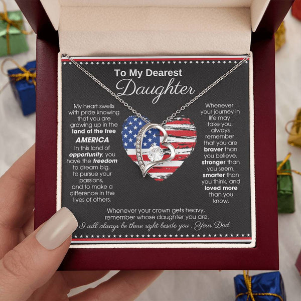 [ Forever Love ]  To My Daughter - America Land Of The Free Because Of The Brave Heart - 4th of July Necklace