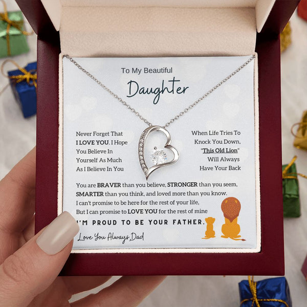 To My Beautiful Daughter, This Old Lion Will Always Have Your Back (Forever Love Necklace)