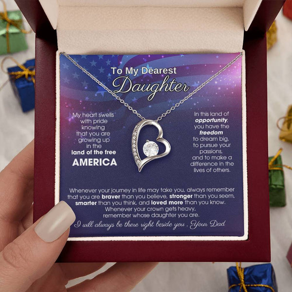 To My Daughter - America Land Of The Free - 4th of July Necklace [ Forever Love ]