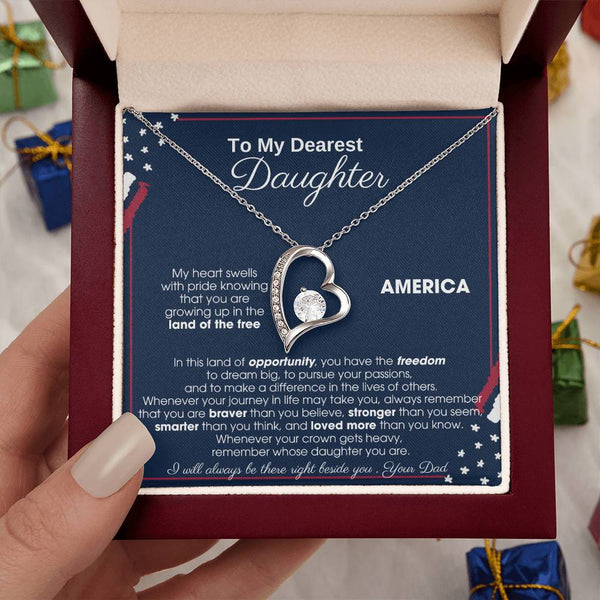 [Only a few left] To My Daughter - America Land Of The Free Because Of The Brave - 4th of July Necklace