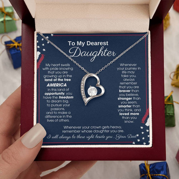 To My Daughter - America Land Of The Free Because Of The Brave Heart - 4th of July Necklace