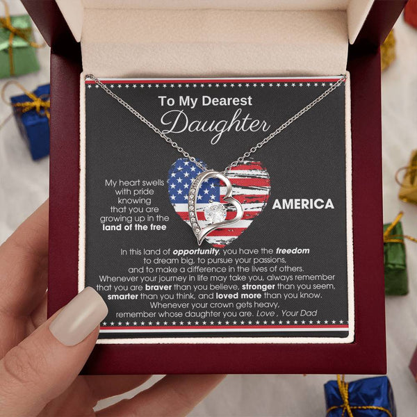 [Almost Sold Out] To My Daughter - America Land Of The Free Because Of The Brave Heart - 4th of July Necklace