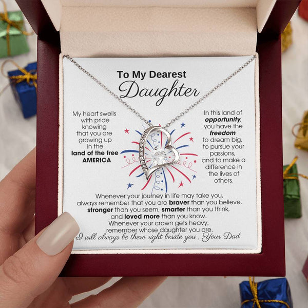 To My Daughter - America Land Of The Free - 4th of July Necklace  [ Few left only ]