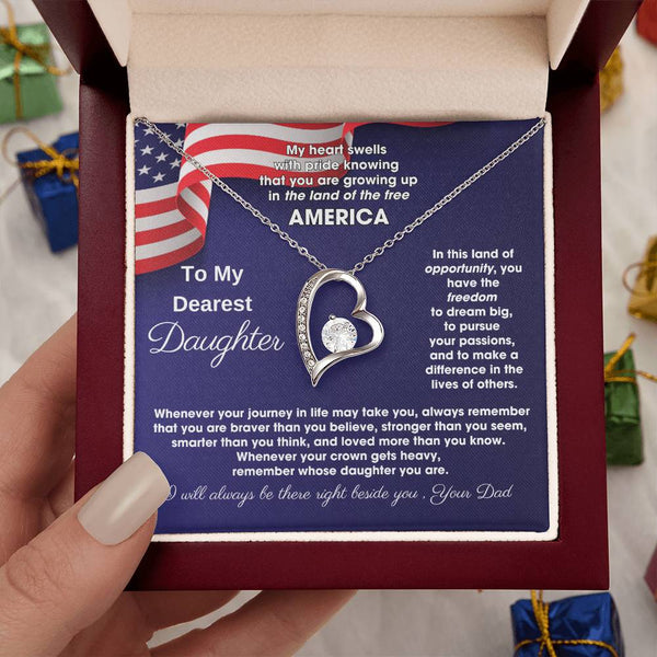 [ Few left only ] To My Daughter - America Land Of The Free Because Of The Brave - 4th of July Necklace