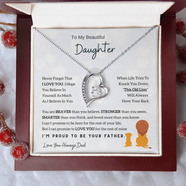 To My Beautiful Daughter, This Old Lion Will Always Have Your Back (Forever Love Necklace)