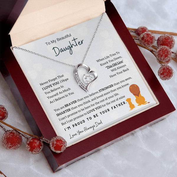 To My Beautiful Daughter, This Old Lion Will Always Have Your Back (Forever Love Necklace)