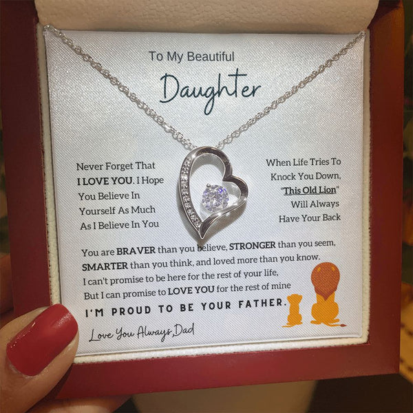 To My Beautiful Daughter, This Old Lion Will Always Have Your Back (Forever Love Necklace)