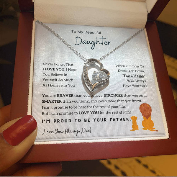 To My Beautiful Daughter, This Old Lion Will Always Have Your Back (Forever Love Necklace)