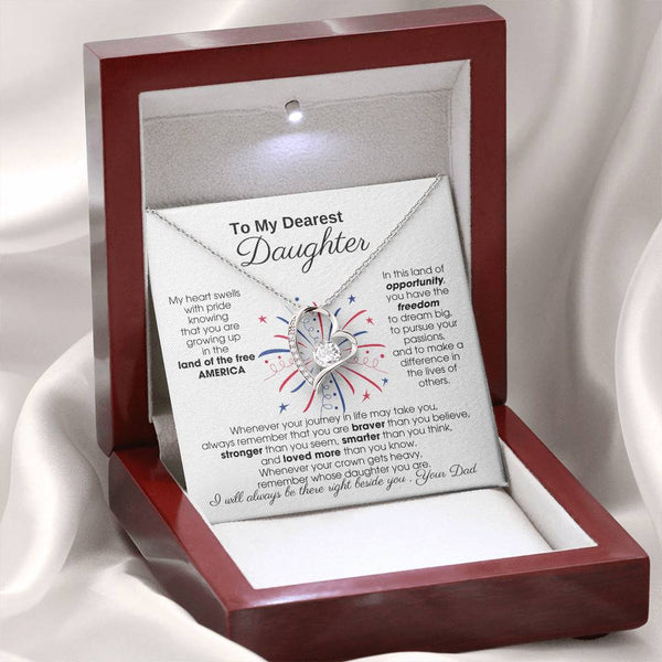 To My Daughter - America Land Of The Free - 4th of July Necklace  [ Few left only ]