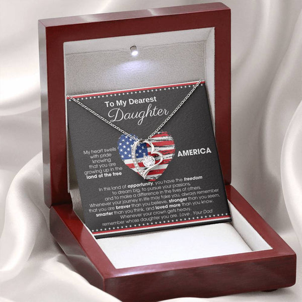 [Almost Sold Out] To My Daughter - America Land Of The Free Because Of The Brave Heart - 4th of July Necklace