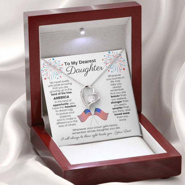 To My Daughter - America Land Of The Free - 4th of July Necklace