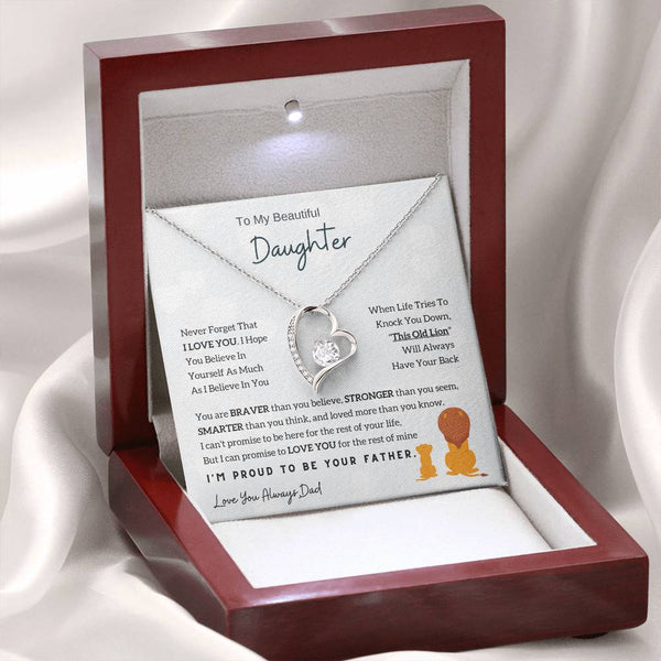 To My Beautiful Daughter, This Old Lion Will Always Have Your Back (Forever Love Necklace)