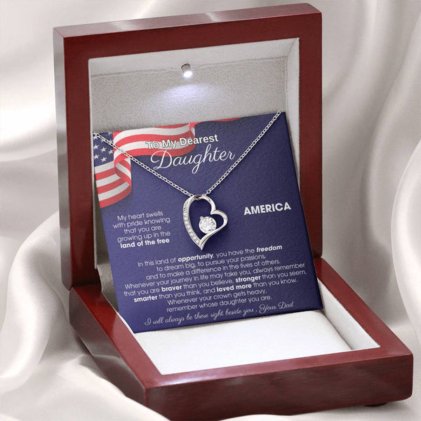 [Almost Sold Out] To My Daughter - America Land Of The Free Because Of The Brave - 4th of July Necklace