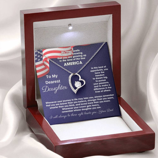 [ Few left only ] To My Daughter - America Land Of The Free Because Of The Brave - 4th of July Necklace
